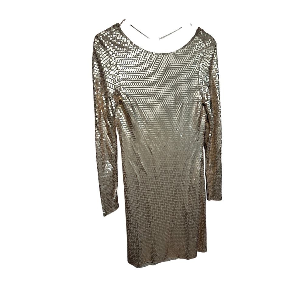 Michael Kors Gold Sequin Long Sleeve Party Dress Cocktail Y2K